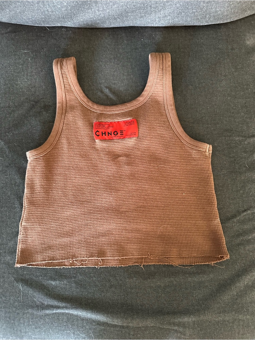 CHNGE Brown Waffle Knit "Love Her Better" Earth Crop Tank Top - Size S View 4